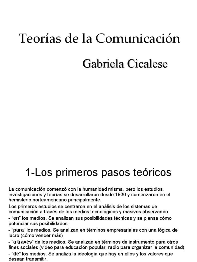 teoria de la comunicacion gabriela cicalese - Qué propone la teoria de la comunicacion