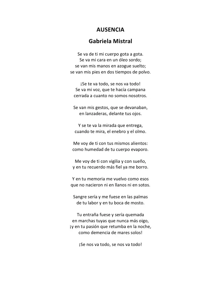ausencia de gabriela mistral - Qué quiere decir el poema ausencia de Gabriela Mistral