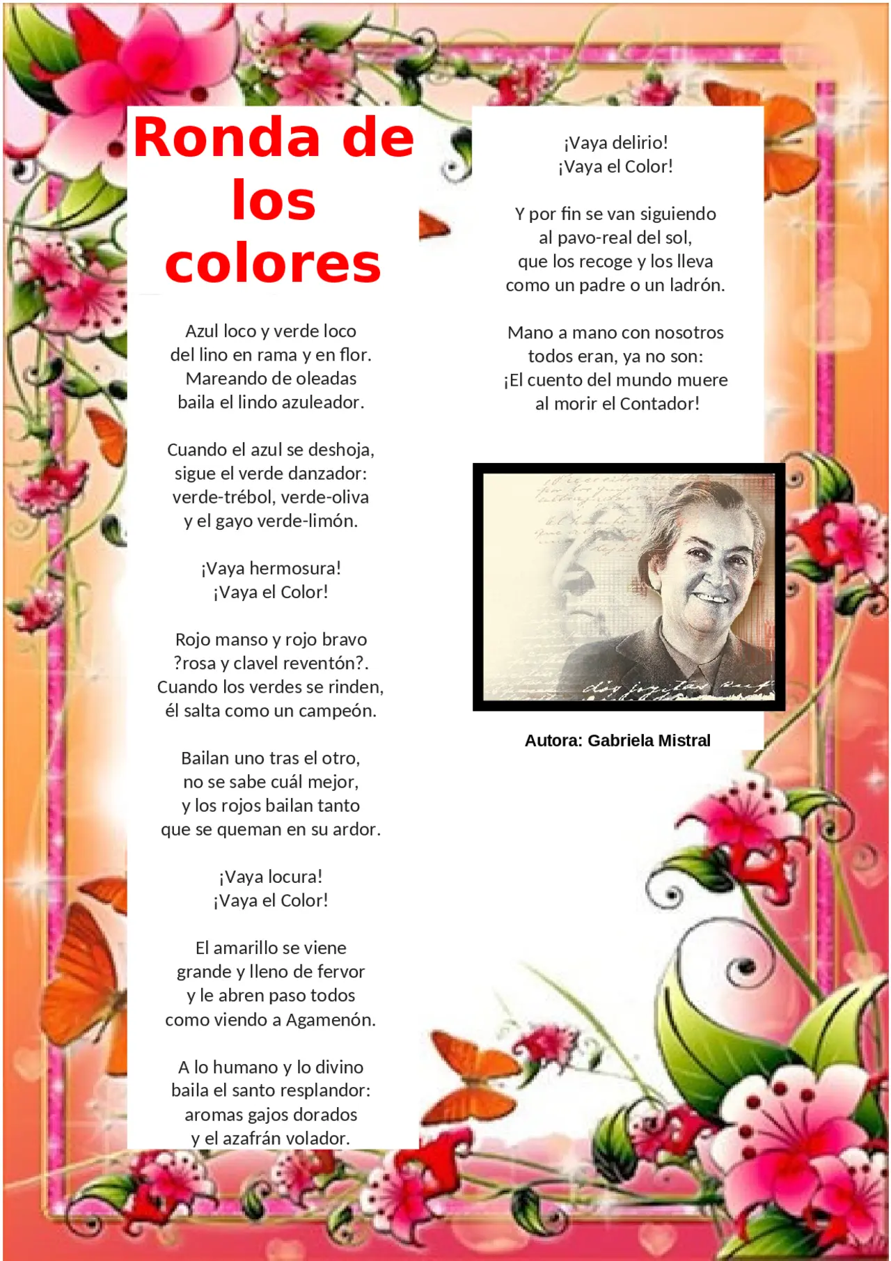 poema ronda de colores gabriela mistral - Qué quiere decir el poema todo es ronda